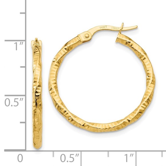 14k Yellow Gold Polished and Textured Hoop Earrings 25 L x 24.5 mm W